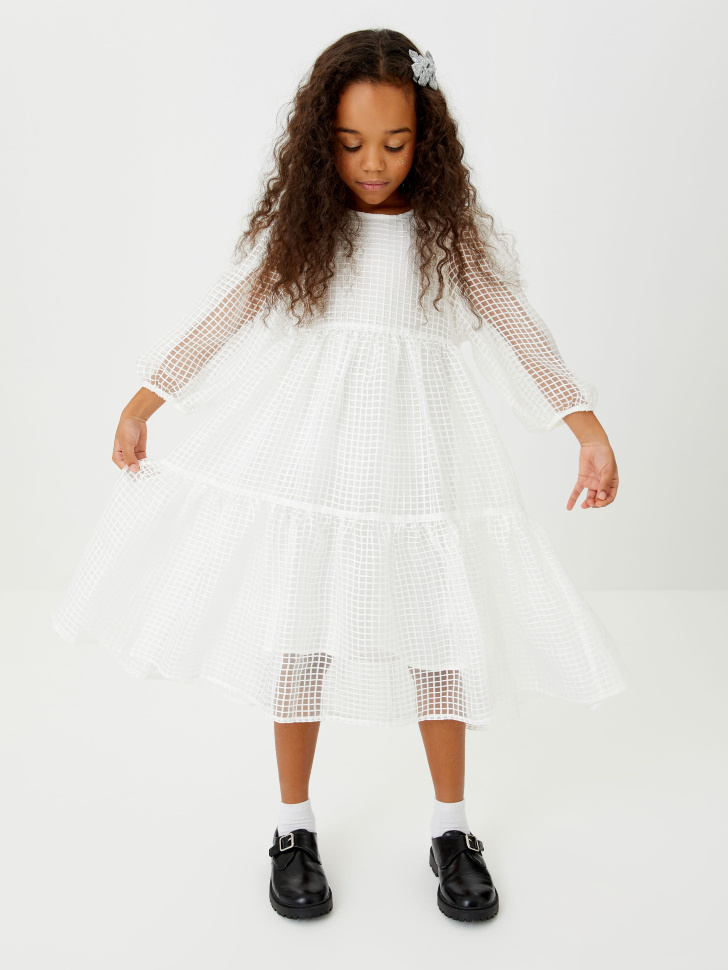 

Ярусное платье из органзы для девочек, Белый