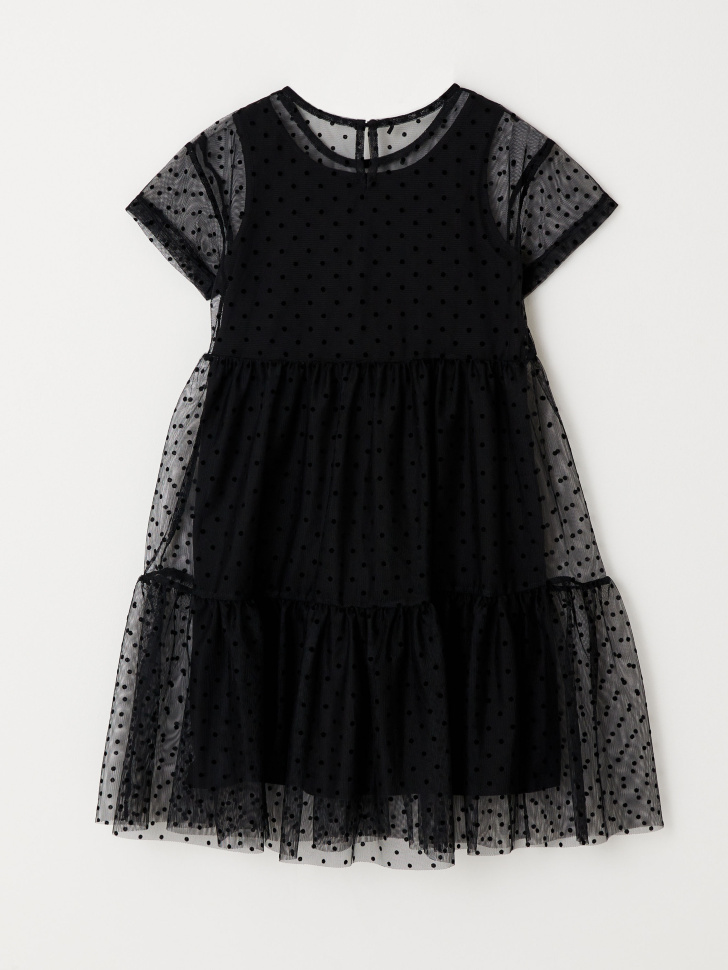 Ярусное платье в горошек для девочек (черный, 140/ 10-11 YEARS) от Sela