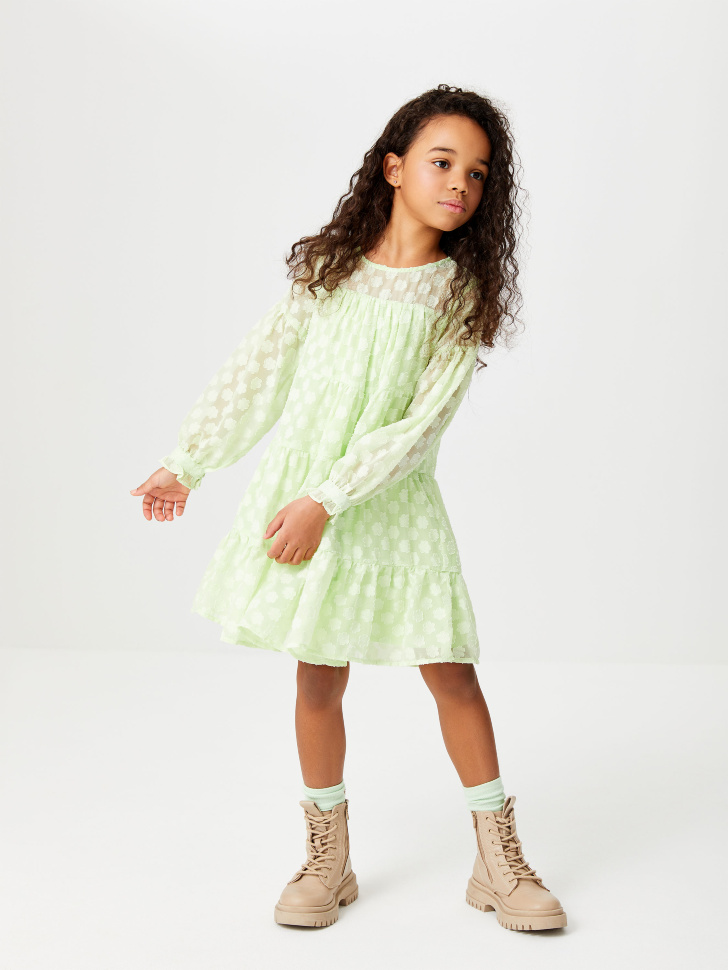 Ярусное платье из шифона для девочек (зеленый, 128/ 8-9 YEARS) от Sela