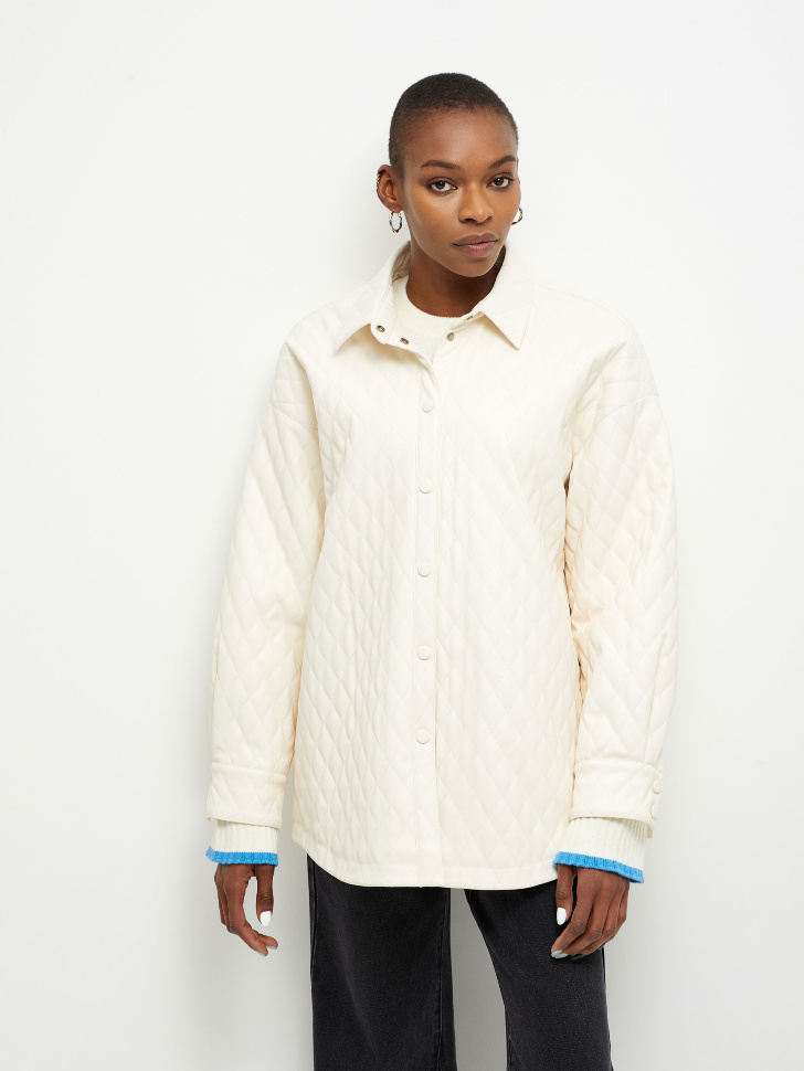 Cтеганая куртка-рубашка из экокожи (белый, XS) от Sela