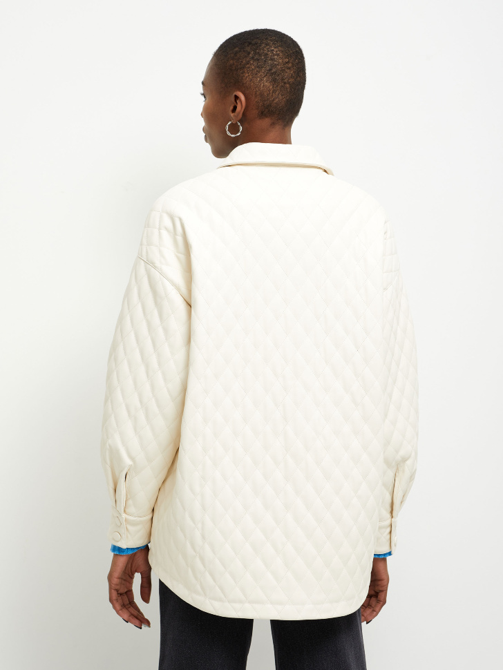 Cтеганая куртка-рубашка из экокожи (белый, L) от Sela