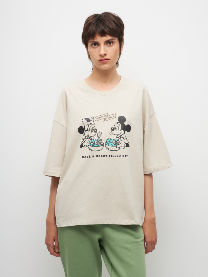 

Футболка ENDY OVERSIZE FIT с принтом Mickey Mouse, Бежевый