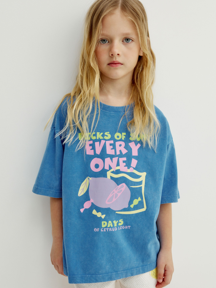 Футболка оверсайз Sela с принтом, синий, арт. 52621