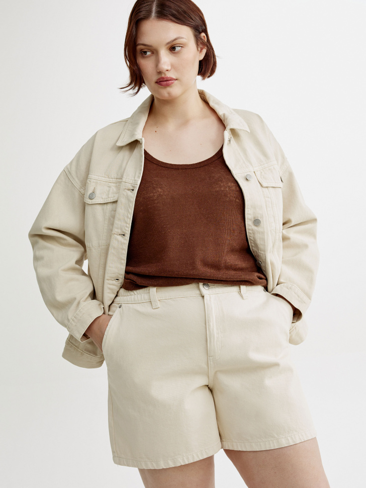 джинсовые шорты багги на резинке из хлопка спереди