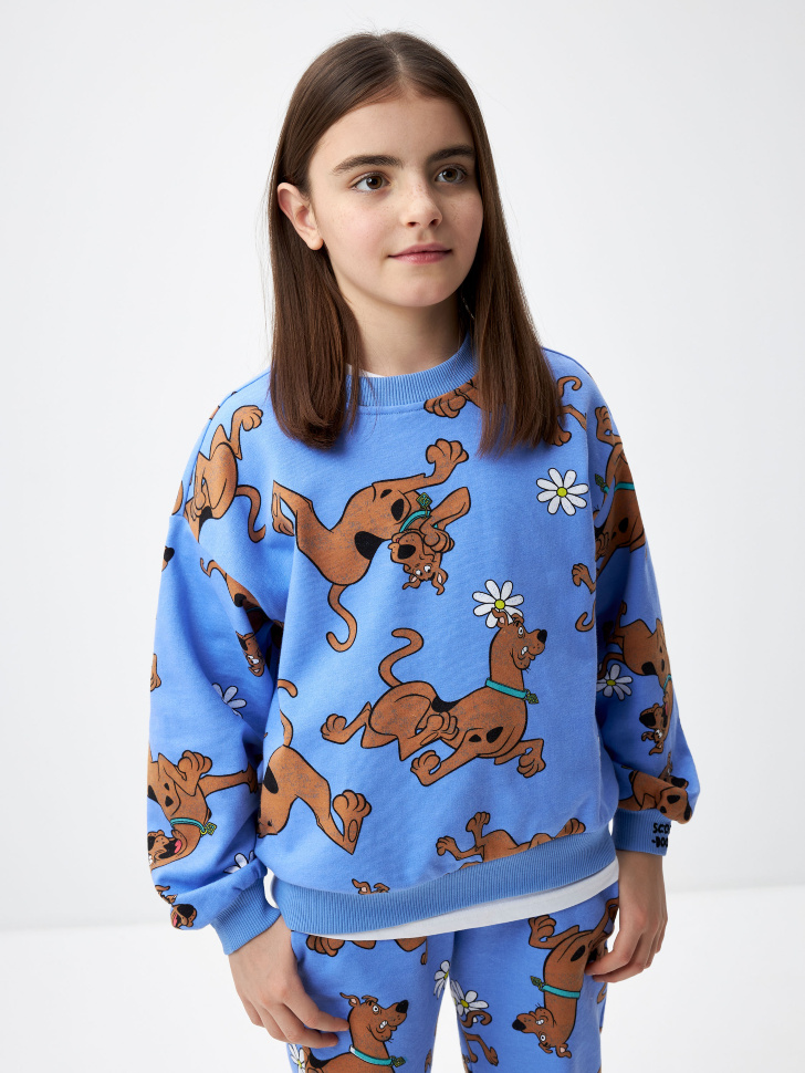 Свитшот с принтом Scooby-Doo для девочек (голубой, 122) sela 4680168367151 - фото 1