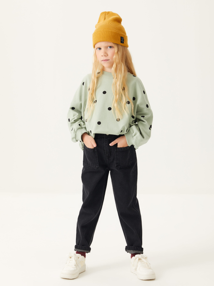 

Джинсы Mom fit для девочек, Черный