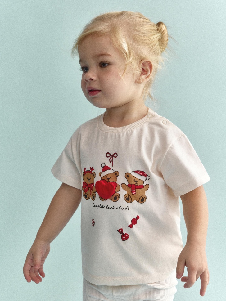 Футболка с новогодним принтом для малышей, бежевый, арт. 15225