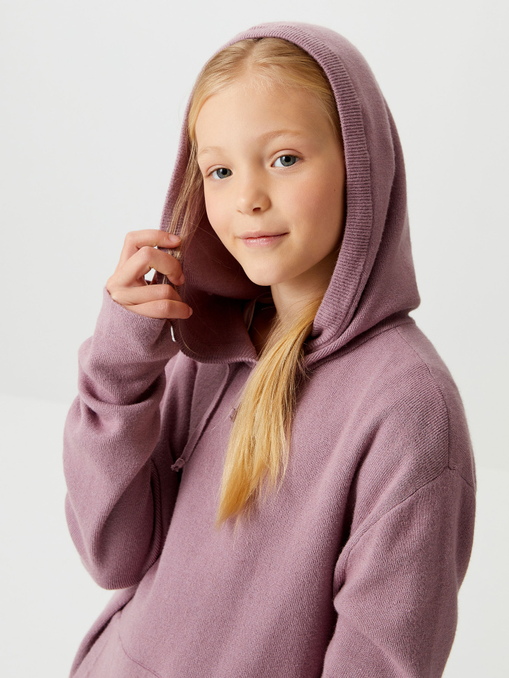 Вязаное худи для девочек (фиолетовый, 134/ 9-10 YEARS) от Sela