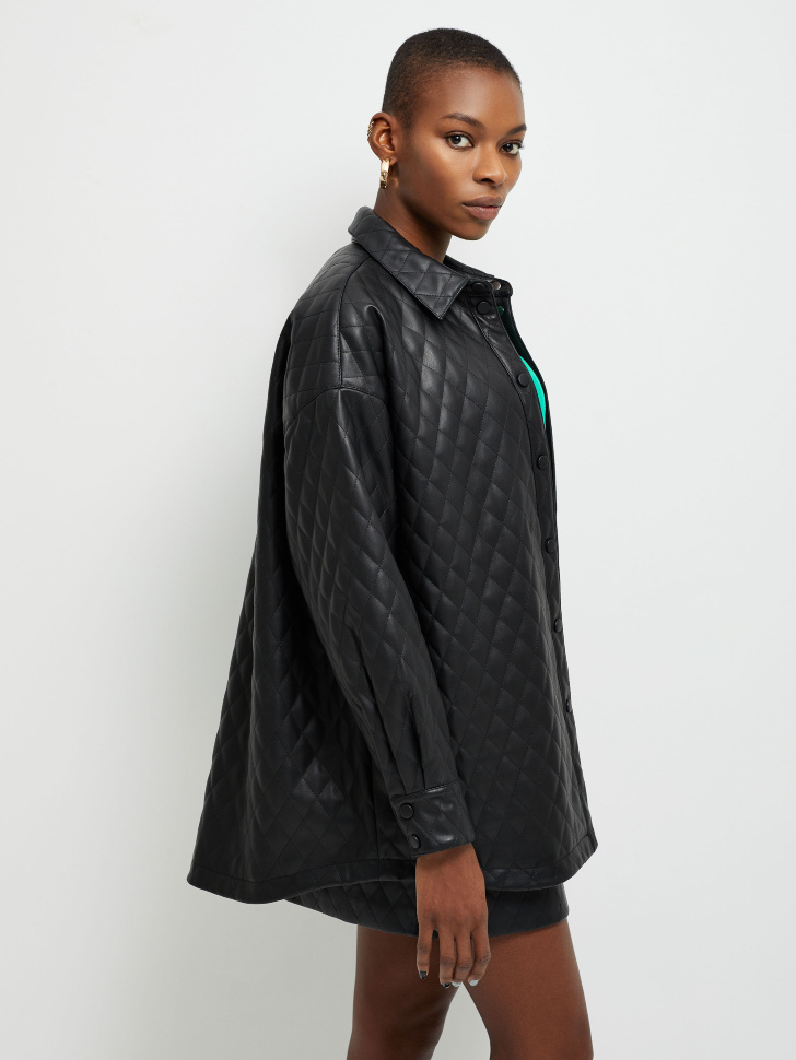 Cтеганая куртка-рубашка из экокожи (черный, S) от Sela
