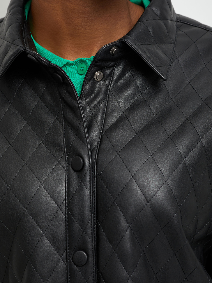Cтеганая куртка-рубашка из экокожи (черный, M) от Sela