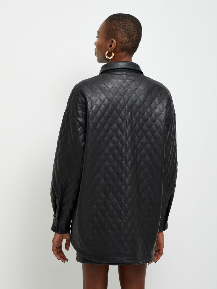 Cтеганая куртка-рубашка из экокожи (черный, M) от Sela