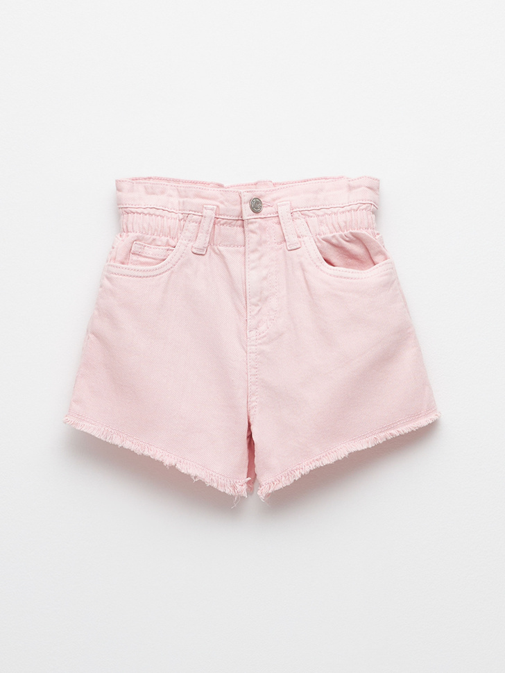 Джинсовые шорты с присборенной талией для девочек (розовый, 98)
