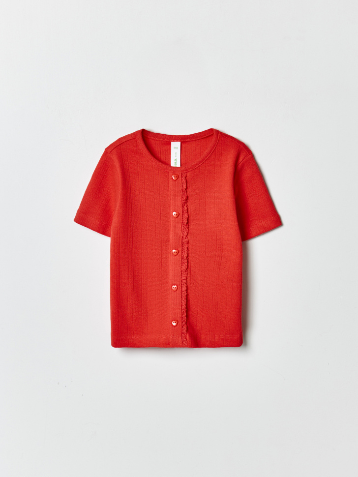 Футболка SELA с имитацией застежки для девочек, красный, арт. 42031