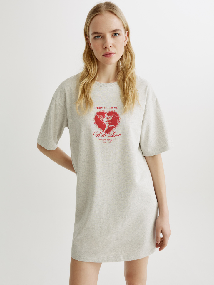 

Домашнее платье-футболка оверсайз с принтом, SL6802140305