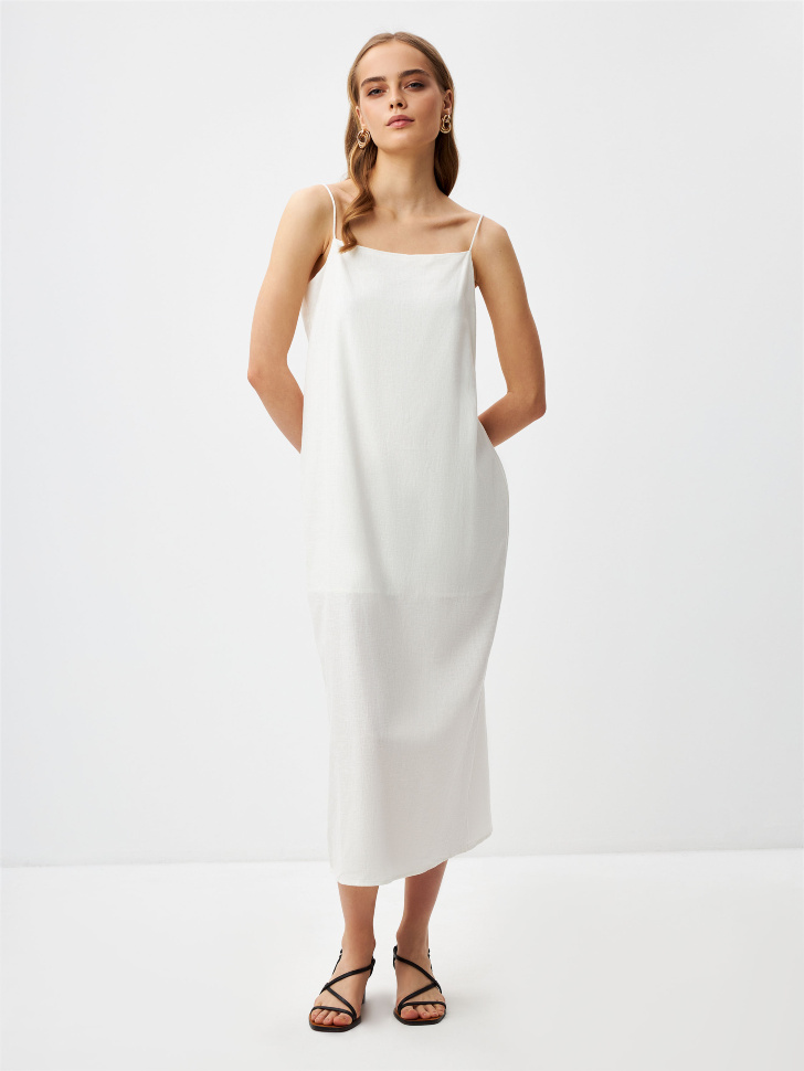 Платье миди из смесового льна (белый, XS) sela 4680168520907 - фото 1