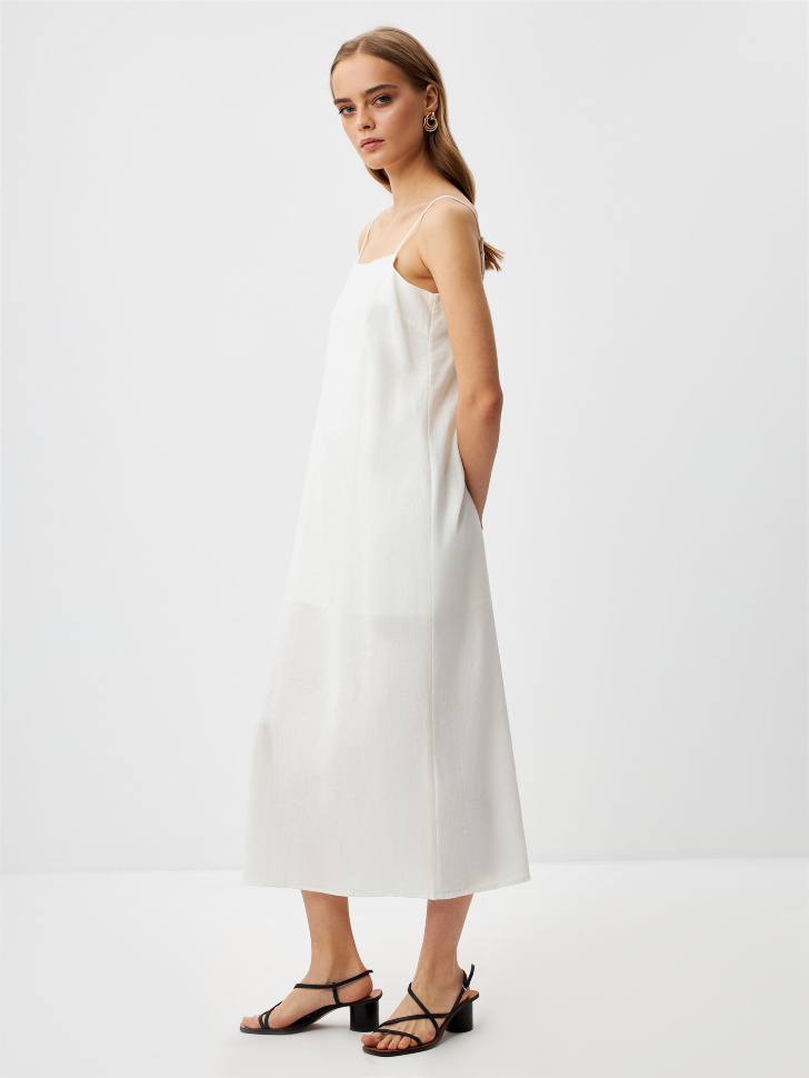 Платье миди из смесового льна (белый, XS) sela 4680168520907 - фото 2