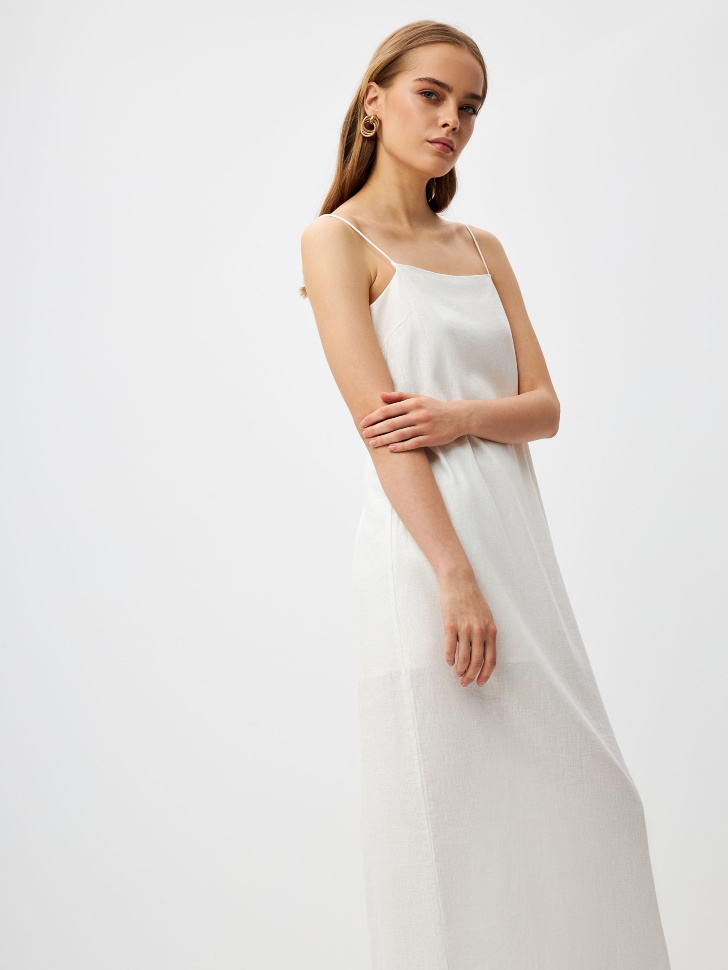 Платье миди из смесового льна (белый, XS) sela 4680168520907 - фото 3