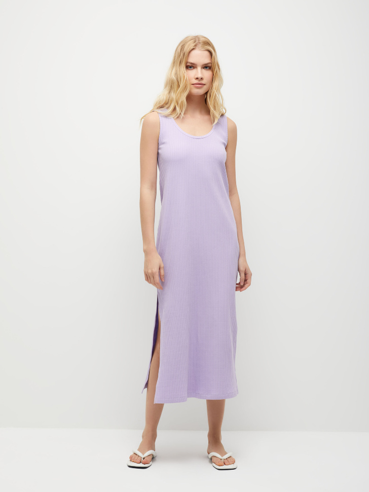 Трикотажное платье в рубчик (фиолетовый, XS)