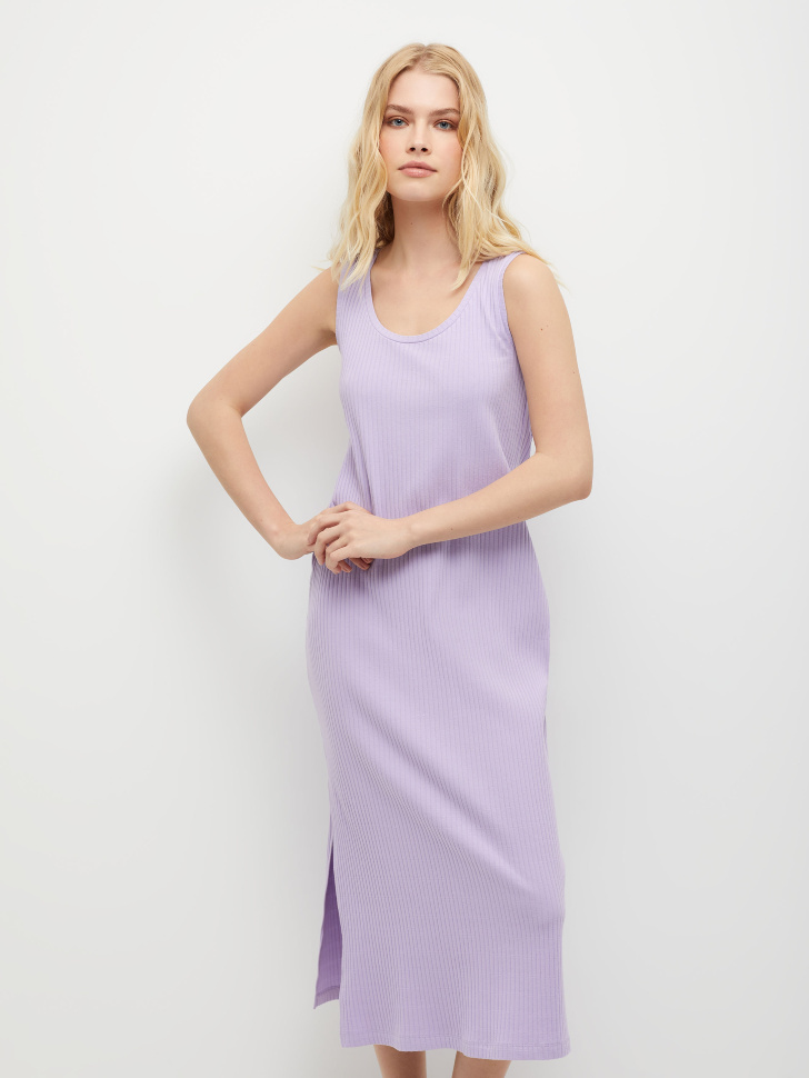 Трикотажное платье в рубчик (фиолетовый, L) sela 4680129853181 - фото 4