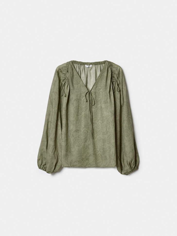 Блуза SELA из лиоцелла со сборками, хаки, арт. 42211