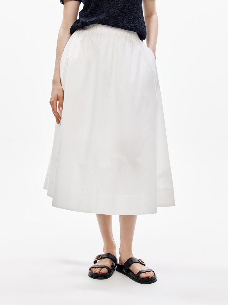 широкая юбка миди из хлопка от бренда sela вид слева
