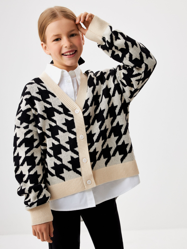 

Вязаный кардиган с жаккардовым принтом для девочек