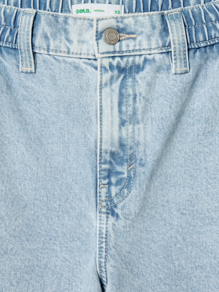 джинсовые шорты багги на резинке из хлопка спереди