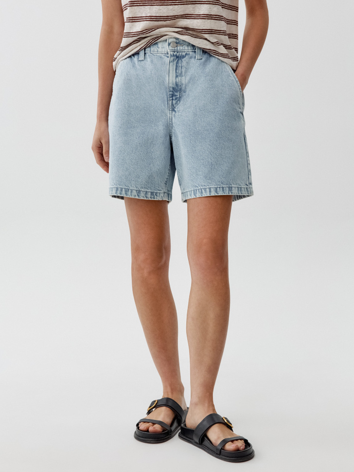 джинсовые шорты багги на резинке от бренда sela вид слева