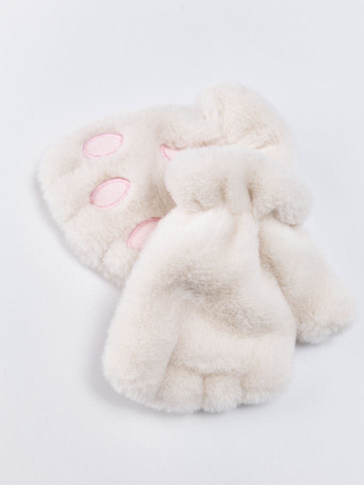 Sela Меховые митенки для девочек, белый, арт. 34538