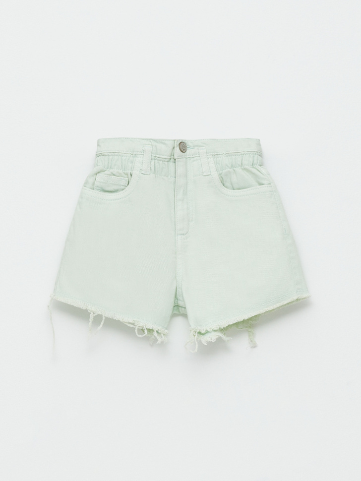 Джинсовые шорты с присборенной талией для девочек (зеленый, 110) sela 4680129408213 - фото 2