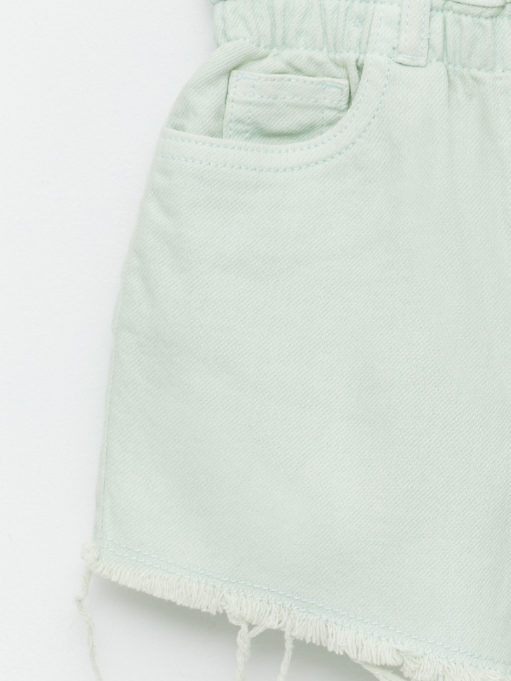Джинсовые шорты с присборенной талией для девочек (зеленый, 110) sela 4680129408213 - фото 3