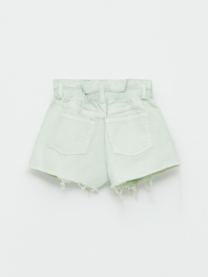 Джинсовые шорты с присборенной талией для девочек (зеленый, 110) sela 4680129408213 - фото 4