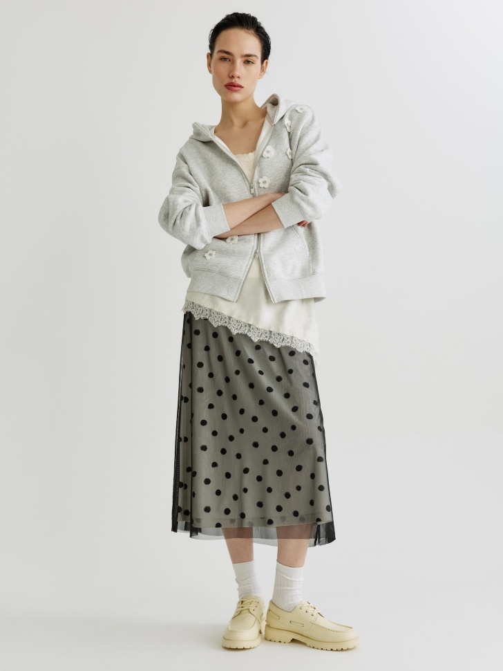 юбка миди из трикотажной сетки в горошек 4610517413758 фотография