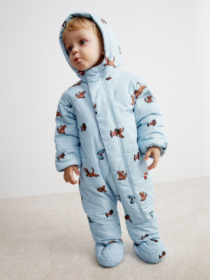 Комбинезон Sela стеганый с принтом для малышей, голубой, арт. 41286