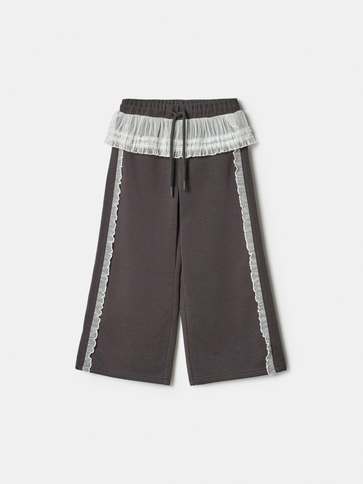 Широкие брюки Sela с кружевной баской, серый, арт. 40577