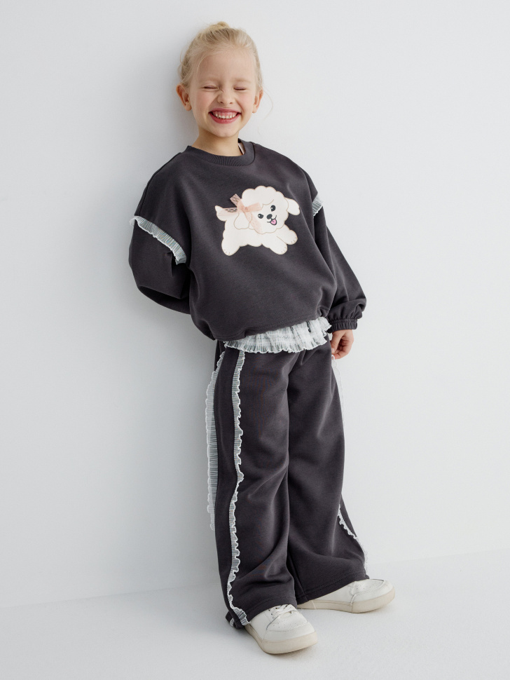 широкие брюки с кружевной баской для девочек 4610517601537 фотография