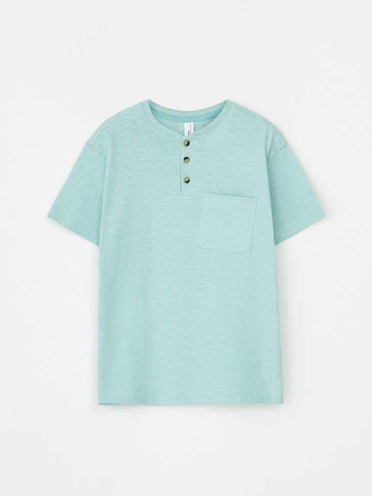 Базовая футболка на пуговицах для мальчиков (зеленый, 122)