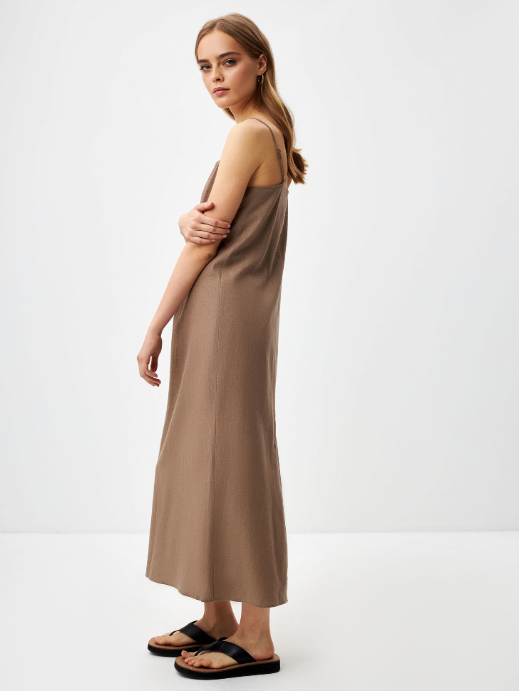 Платье миди из смесового льна (коричневый, L) sela 4680168520976 - фото 2