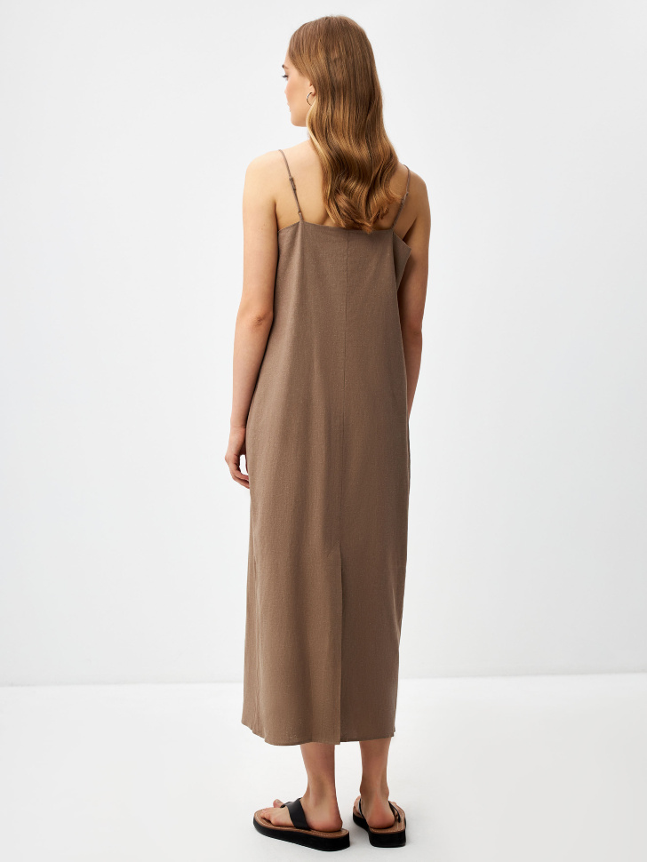 Платье миди из смесового льна (коричневый, L) sela 4680168520976 - фото 4