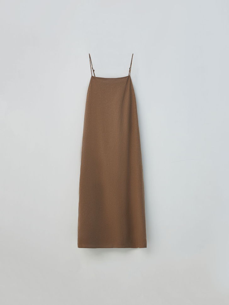 Платье миди из смесового льна (коричневый, L) sela 4680168520976 - фото 7