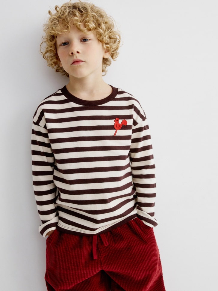 

Новогодний лонгслив в полоску с вышивкой для мальчиков, SL5811060206