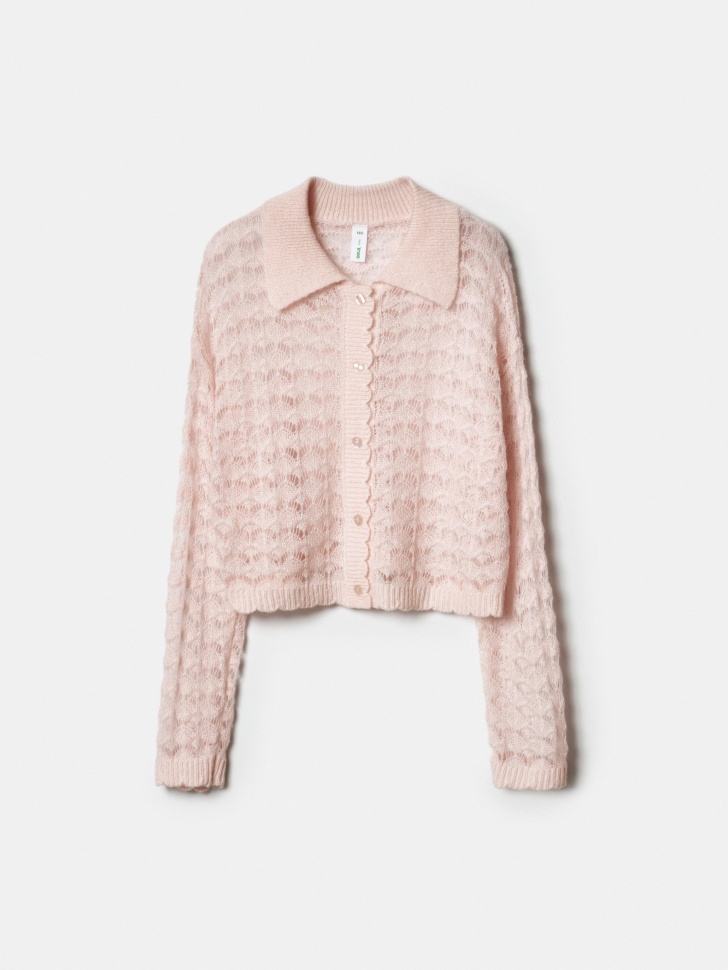 ажурный кардиган из шерсти и мохера для девочек 4610517366153 фотография