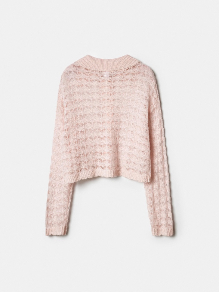 ажурный кардиган из шерсти и мохера для девочек от бренда sela вид слева