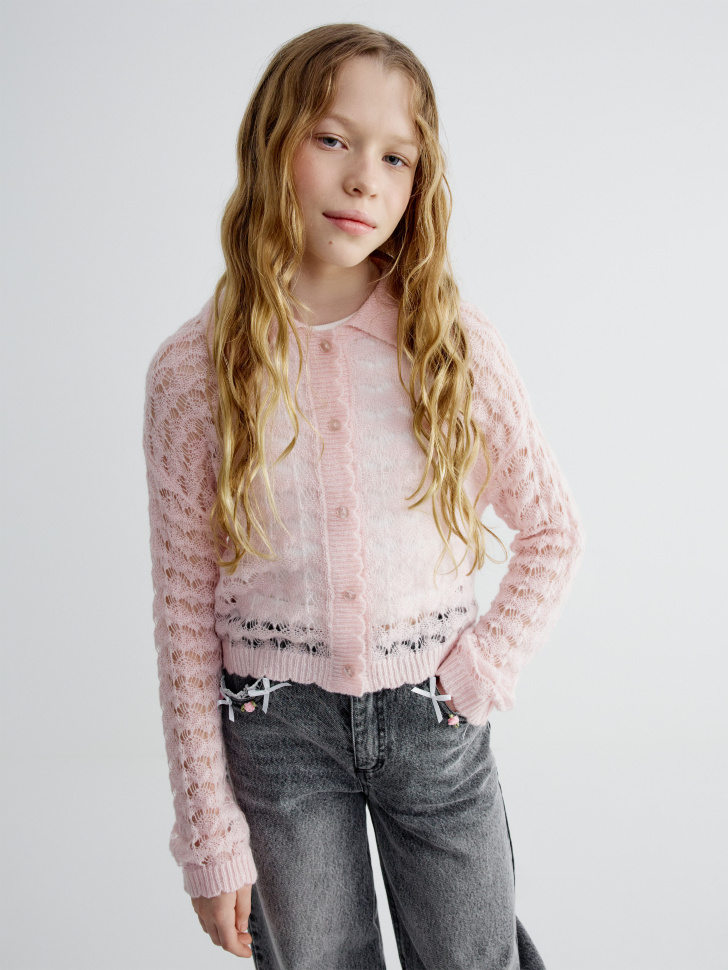 Ажурный кардиган из шерсти и мохера для девочек 2499₽