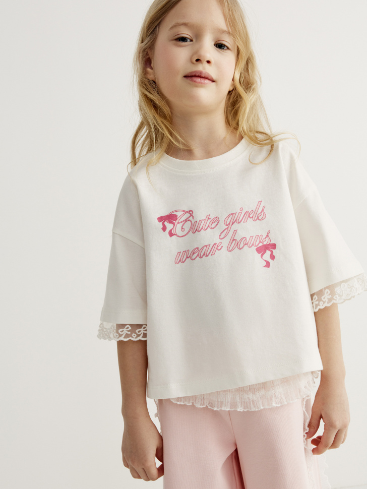 

Футболка с кружевными оборками на рукавах для девочек, SL6803040206