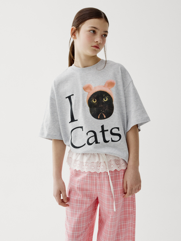 

Футболка оверсайз с принтом для девочек, SL6804050218