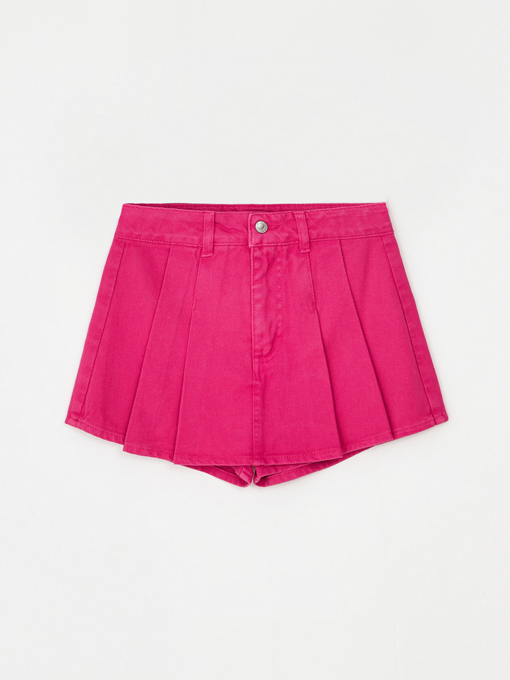 Джинсовая юбка-шорты в складку для девочек (розовый, 140)