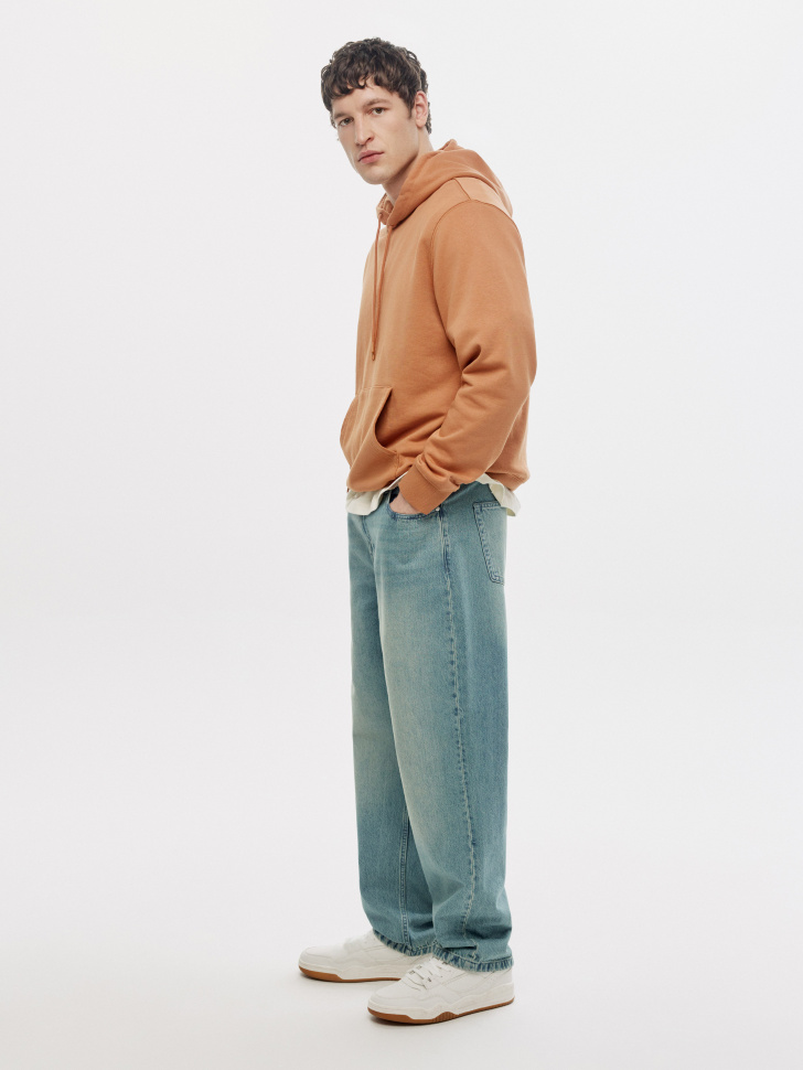 худи прямого кроя из футера из футера спереди