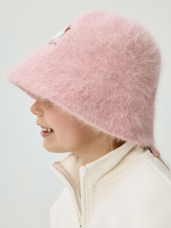 Вязаная панама с вышивкой Hello Kitty для девочек