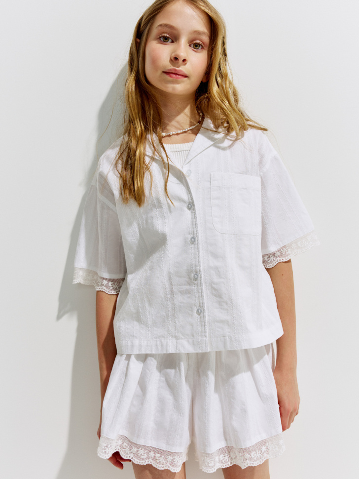 Рубашка Sela из фактурного хлопка с вышивкой, белый, арт. 54415